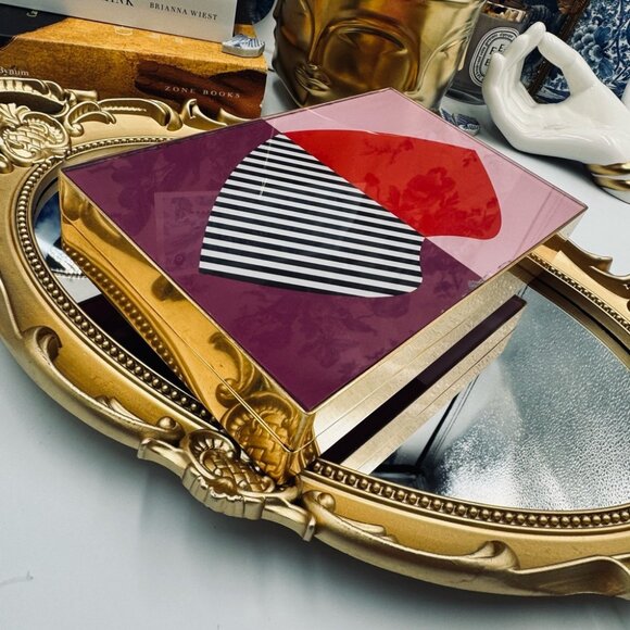 🆕 LULU GUINNESS 🧿 NWOT Olivia Multi 50:50 Stripe Lip Box Clutch Bag *FLAWED* - Picture 9 of 16